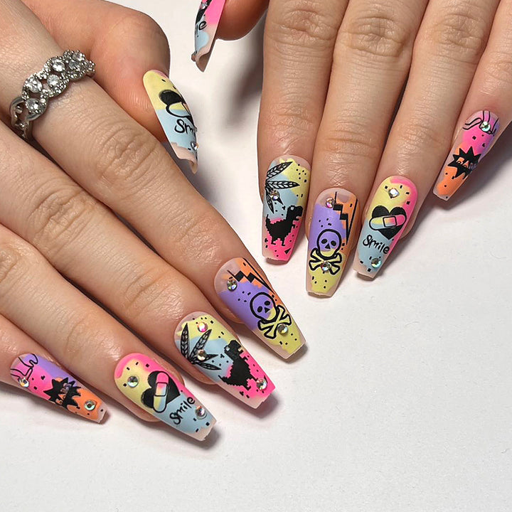 Artistic nail art with colorful design and glitter decoration Kalsten