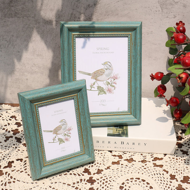 Vintage Wooden Picture Frame with Gold Accents