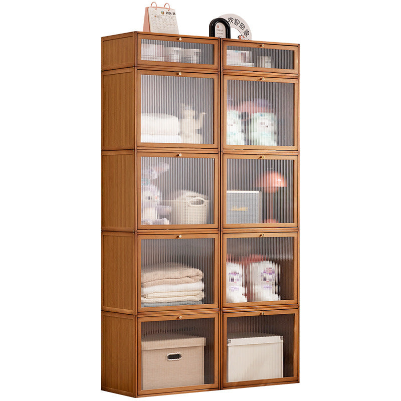 Storage cabinet with transparent doors and stylish bamboo design Kalsten
