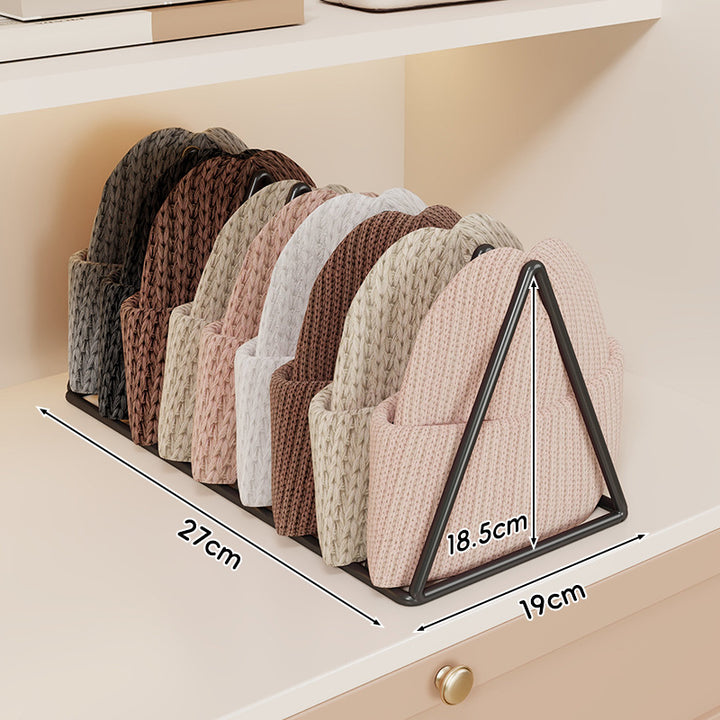 Triangular Gold Metal Multi-Slot Beanie and Knit Hat Organizer Rack