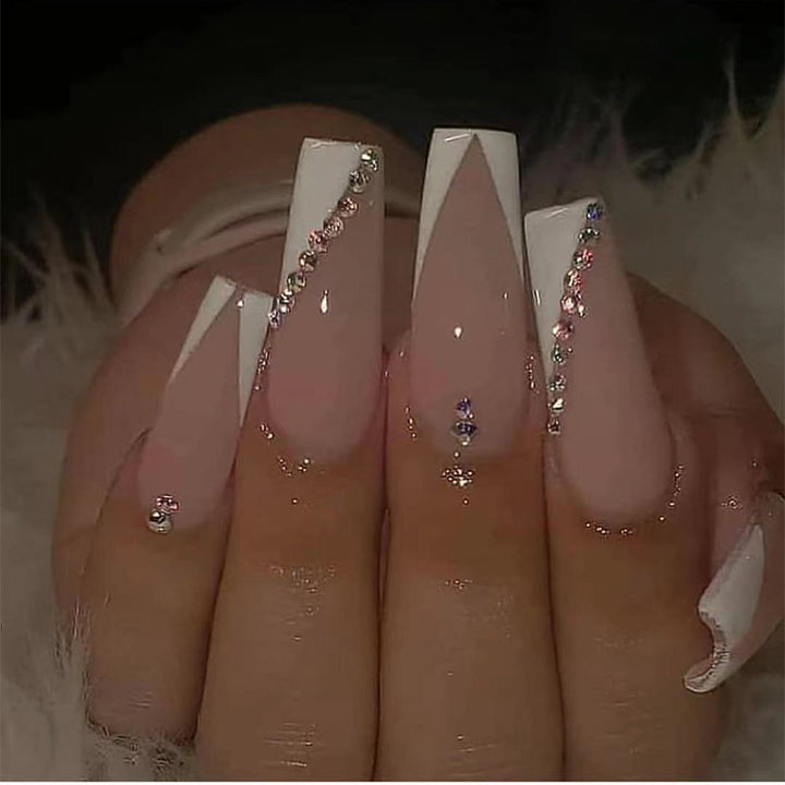 Glamorous Stiletto Nail Extensions with Rhinestone Accents Kalsten