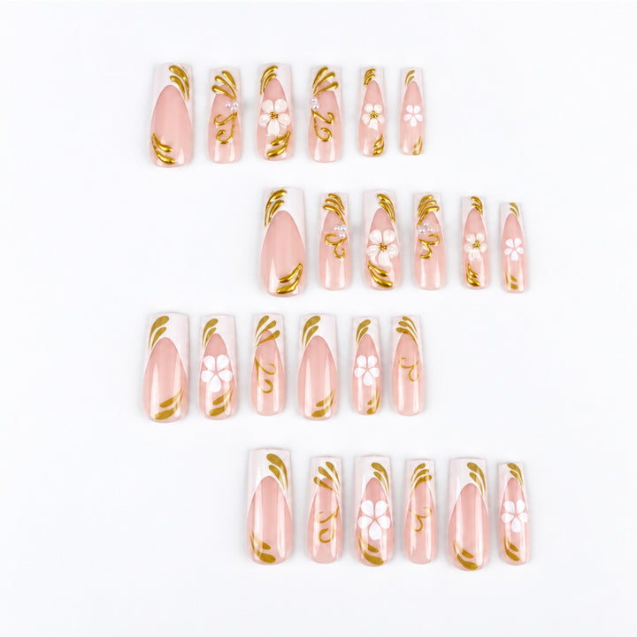 Elegant Flower Decorated Press-On Nails