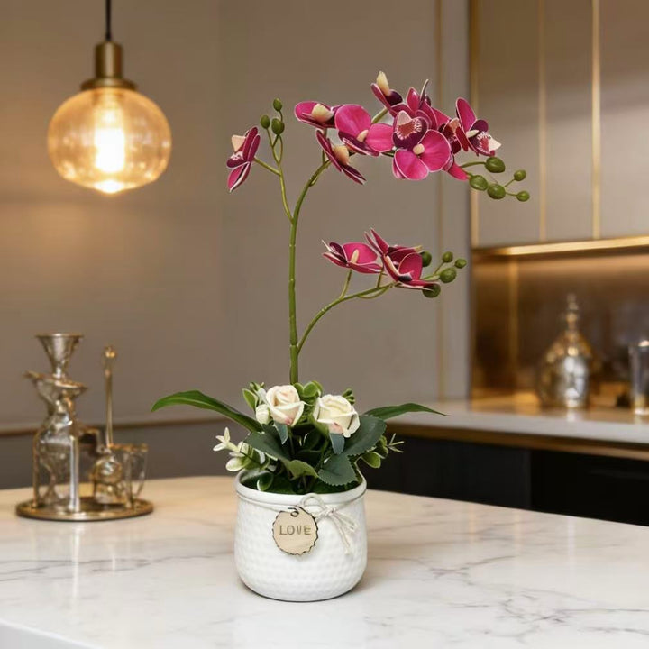 Lifelike Orchid and Rose Floral Arrangement