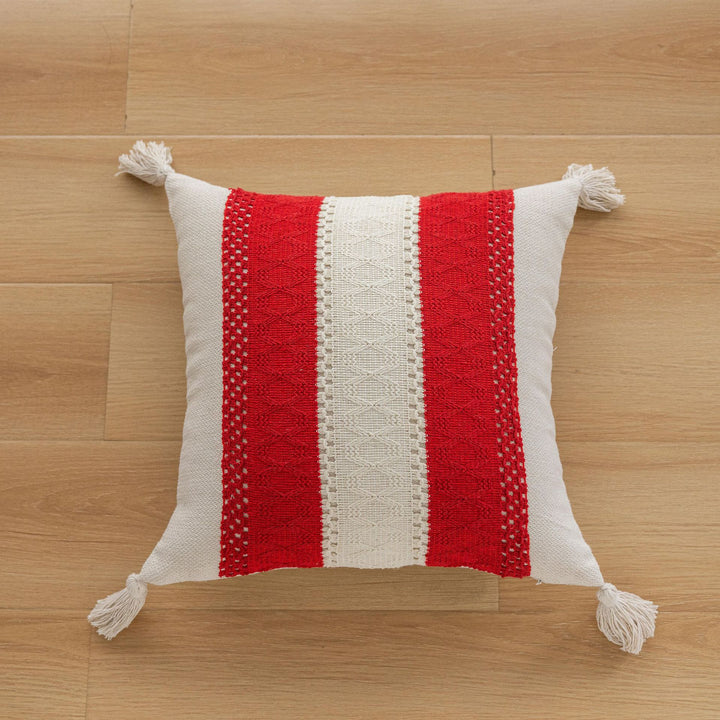 Handwoven Striped Tassel Lumbar Throw Pillow Cover with Hidden Zipper