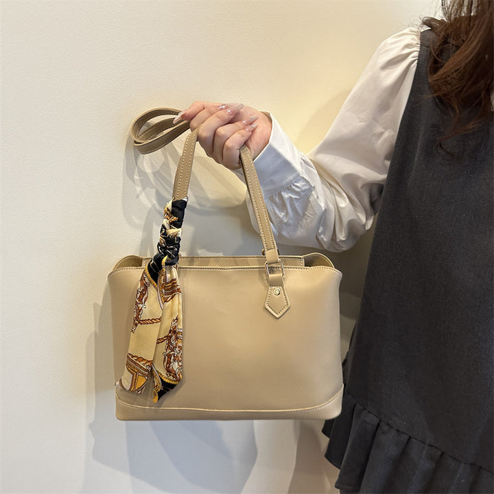 Elegant Structured Tote Bag with Decorative Scarf Kalsten