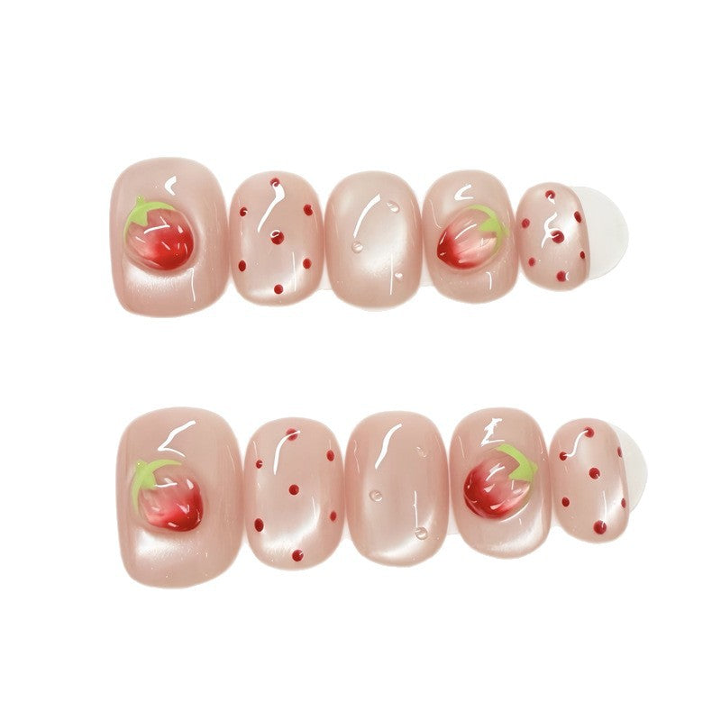 Artistic Press-On Nail Set with Strawberry Design Kalsten