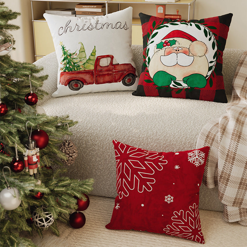 Festive Buffalo Plaid Santa Face Decorative Pillow Cover with Concealed Zipper