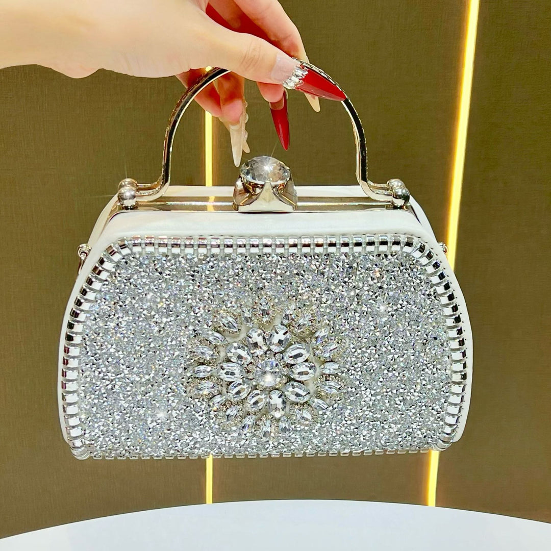 Vintage-Inspired Crystal-Embellished Handheld Clutch