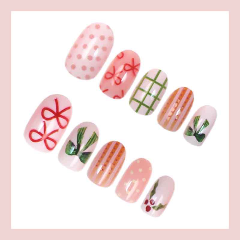 Artificial nail set with festive bows and Christmas motifs Kalsten