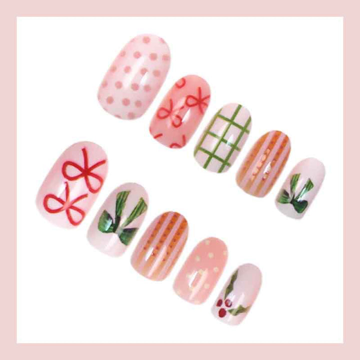 Artificial nail set with festive bows and Christmas motifs Kalsten