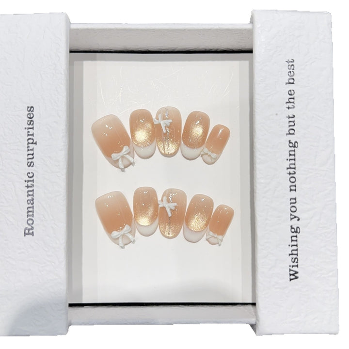 Artificial nails with romantic bow and glitter effects Kalsten