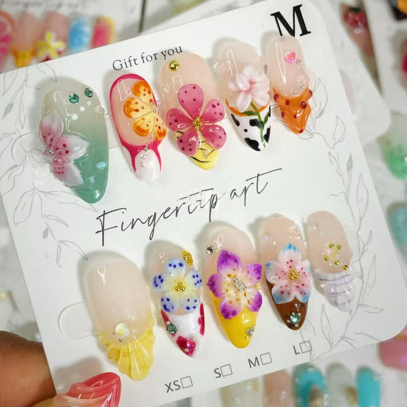 Artistic Hand-Painted Floral Press-On Nail Art Kalsten