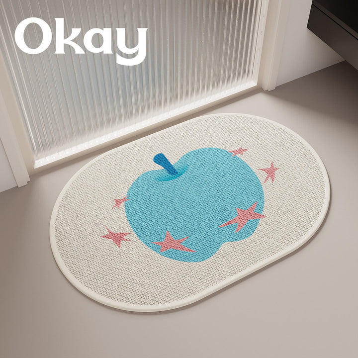 Decorative Non-Slip Oval Indoor Doormat with Cute Apple and Star Pattern