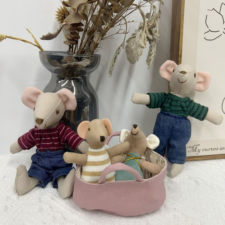 Artisan Linen Play Mouse Doll with Gingham Dress