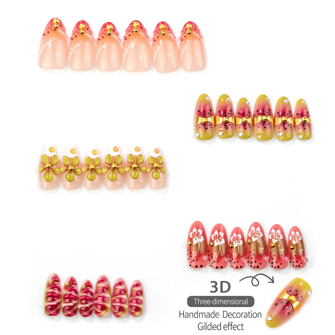 Floral Watermelon-Themed Press-On Nail Art Set