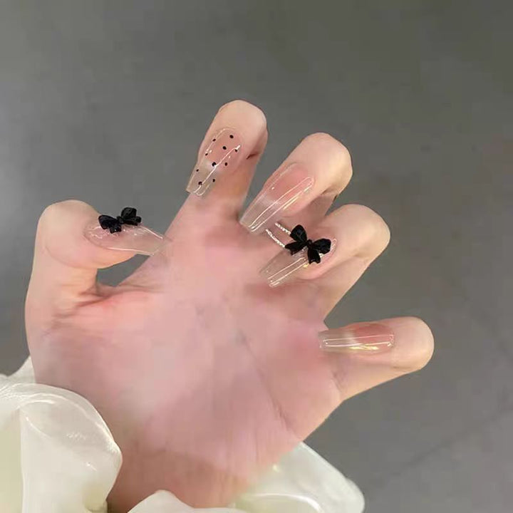 Trendy Press-On Nail Art Set with Stylish Bow Accents Kalsten