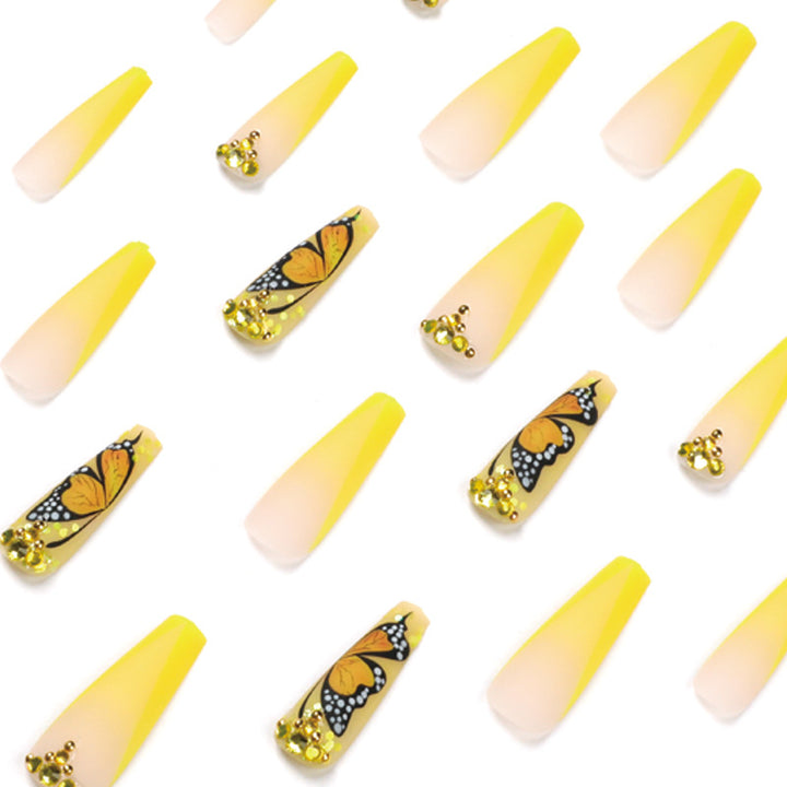 Artful Gel Nails with Butterfly Design and Glitter Kalsten