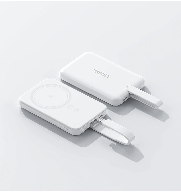 Magnetic power bank with wireless charging function and integrated cable system Kalsten