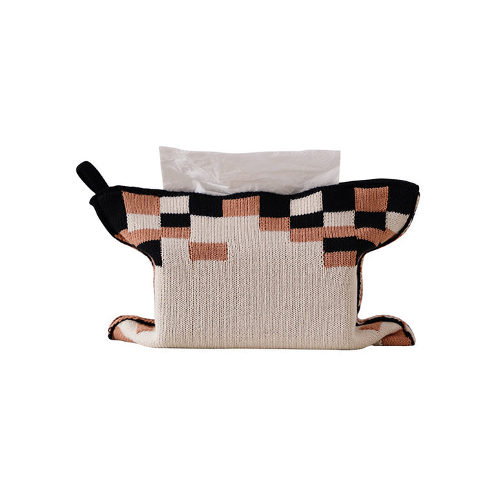 Knitted tissue box cover with geometric jacquard pattern and zipper Kalsten