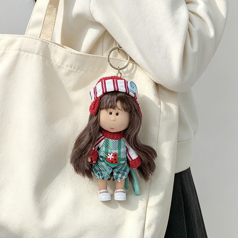 Hooded Doll Bag Charm Keychain with Denim Outfit & Loop Strap Kalsten