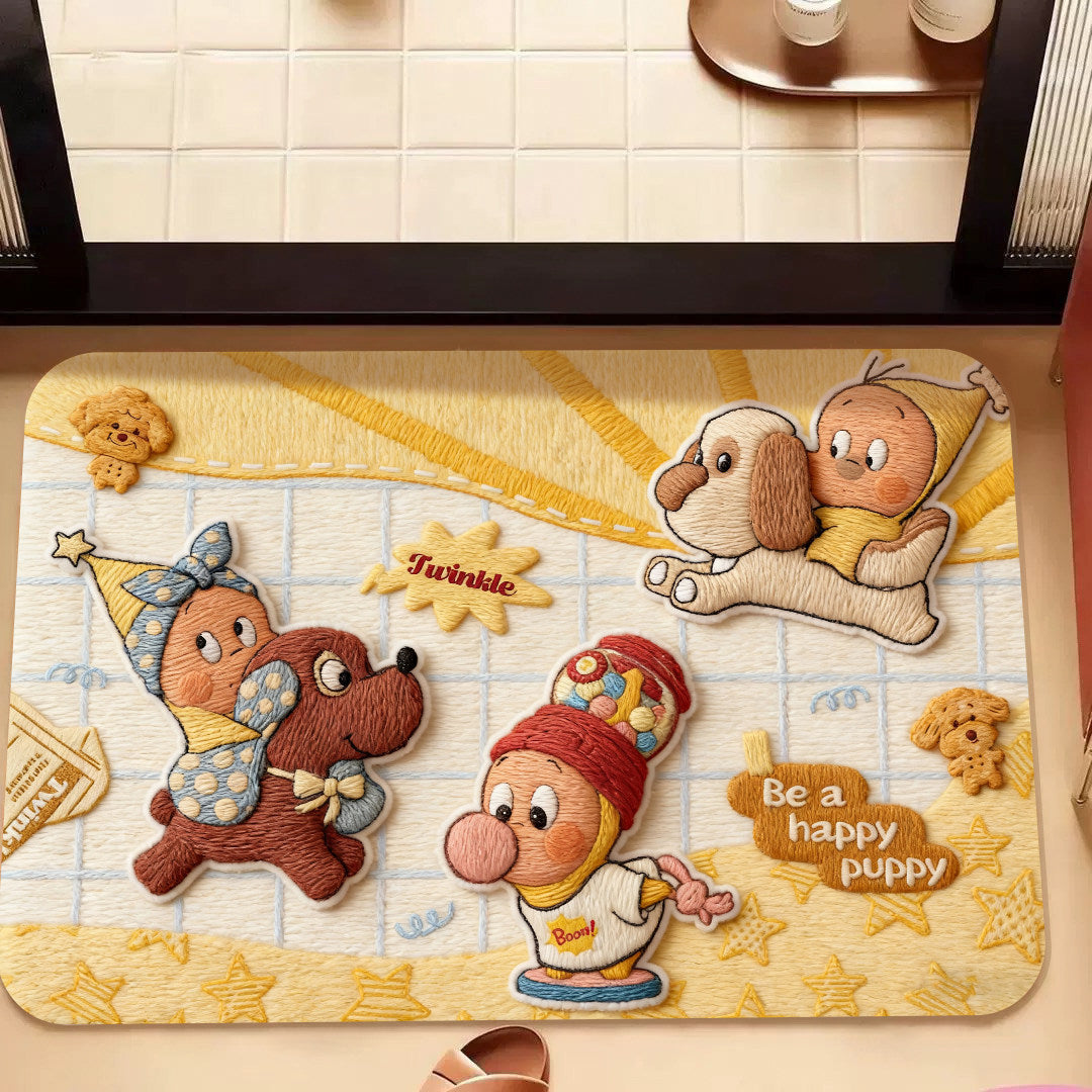 Playful Cartoon Character-Themed Decorative Floor Mat