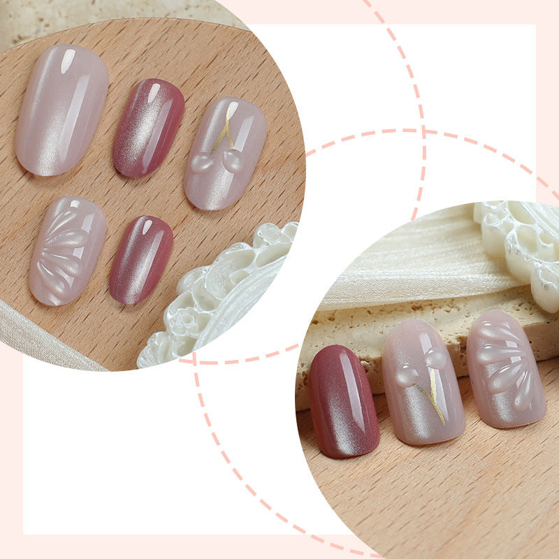 Acrylic nail set with elegant high-gloss finish and creative embellishments Kalsten