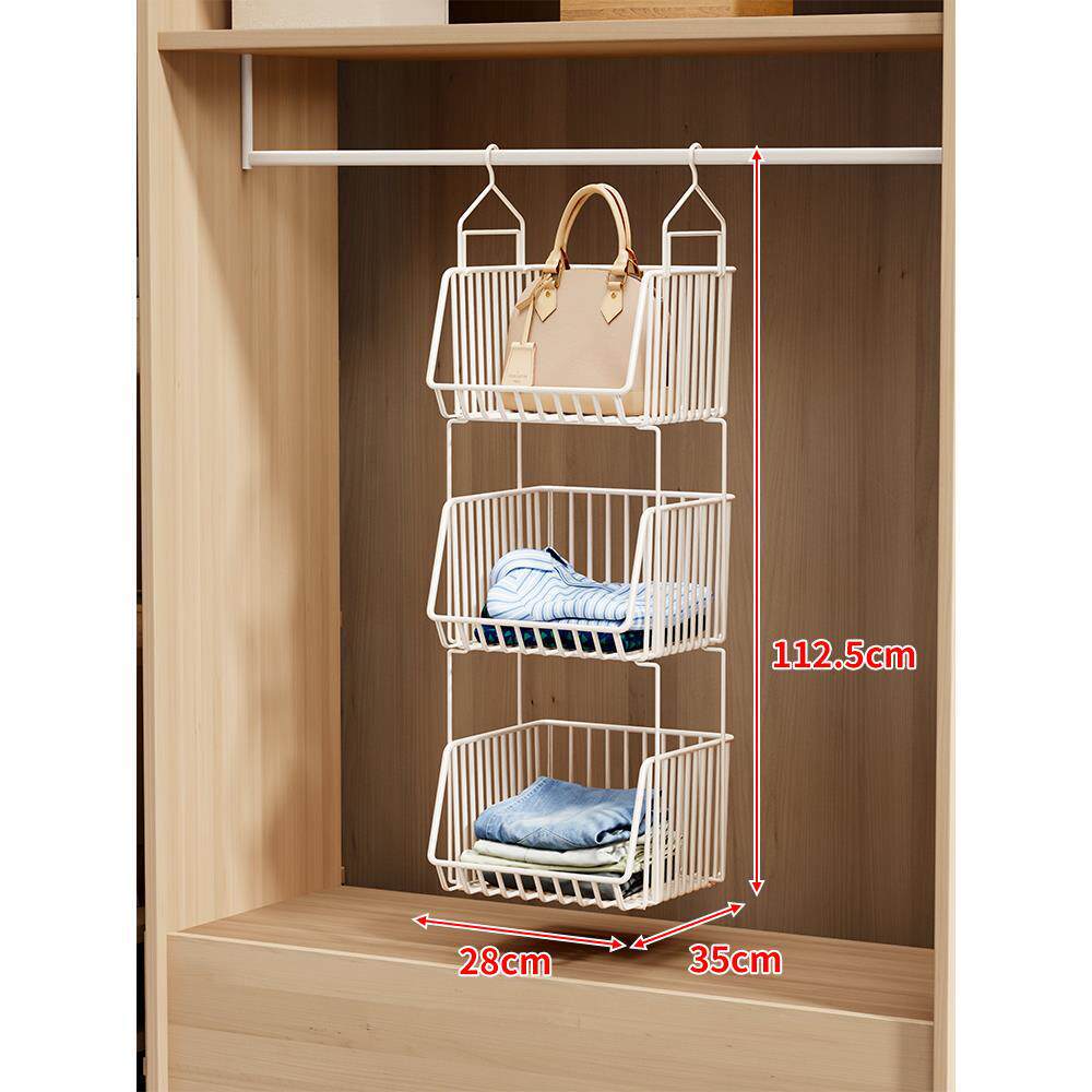 Over-Rod Double Tier Hanging Closet Wire Basket Organizer with Removable Baskets