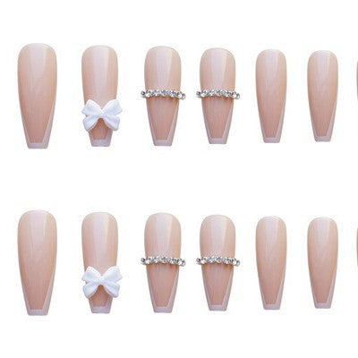 Elegant Rhinestone and Bow Decorated Press-On Nails