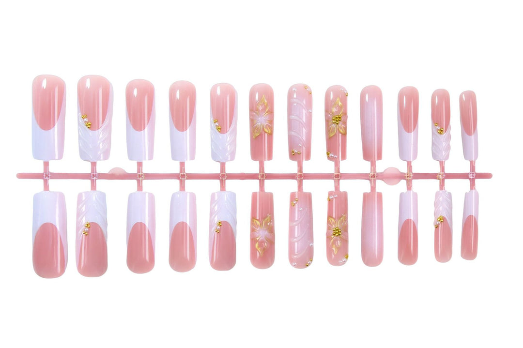 Acrylic nail set with elegant floral designs Kalsten