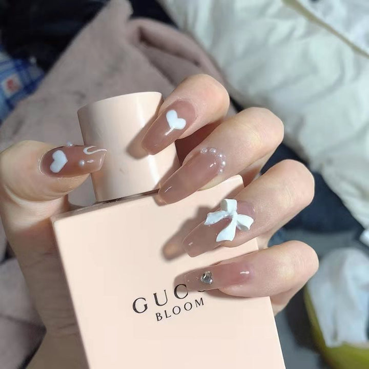 Artificial artificial nails with heart design and glitter elements Kalsten