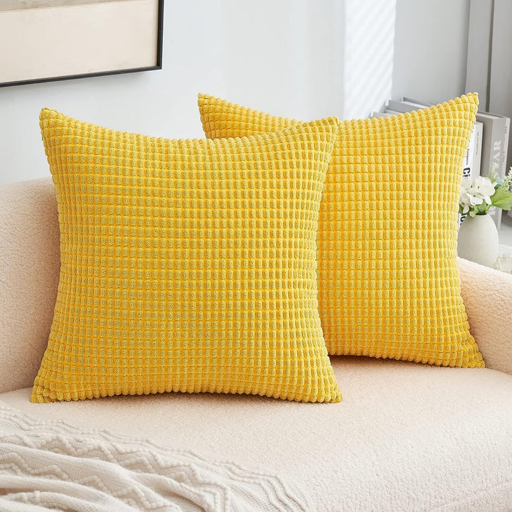 Textured Waffle-Weave Cotton Lumbar and Square Pillow Covers Set