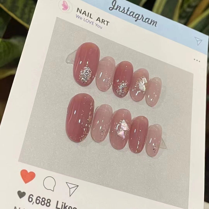 Artistic Press-On Nail Set with Crystal Accents