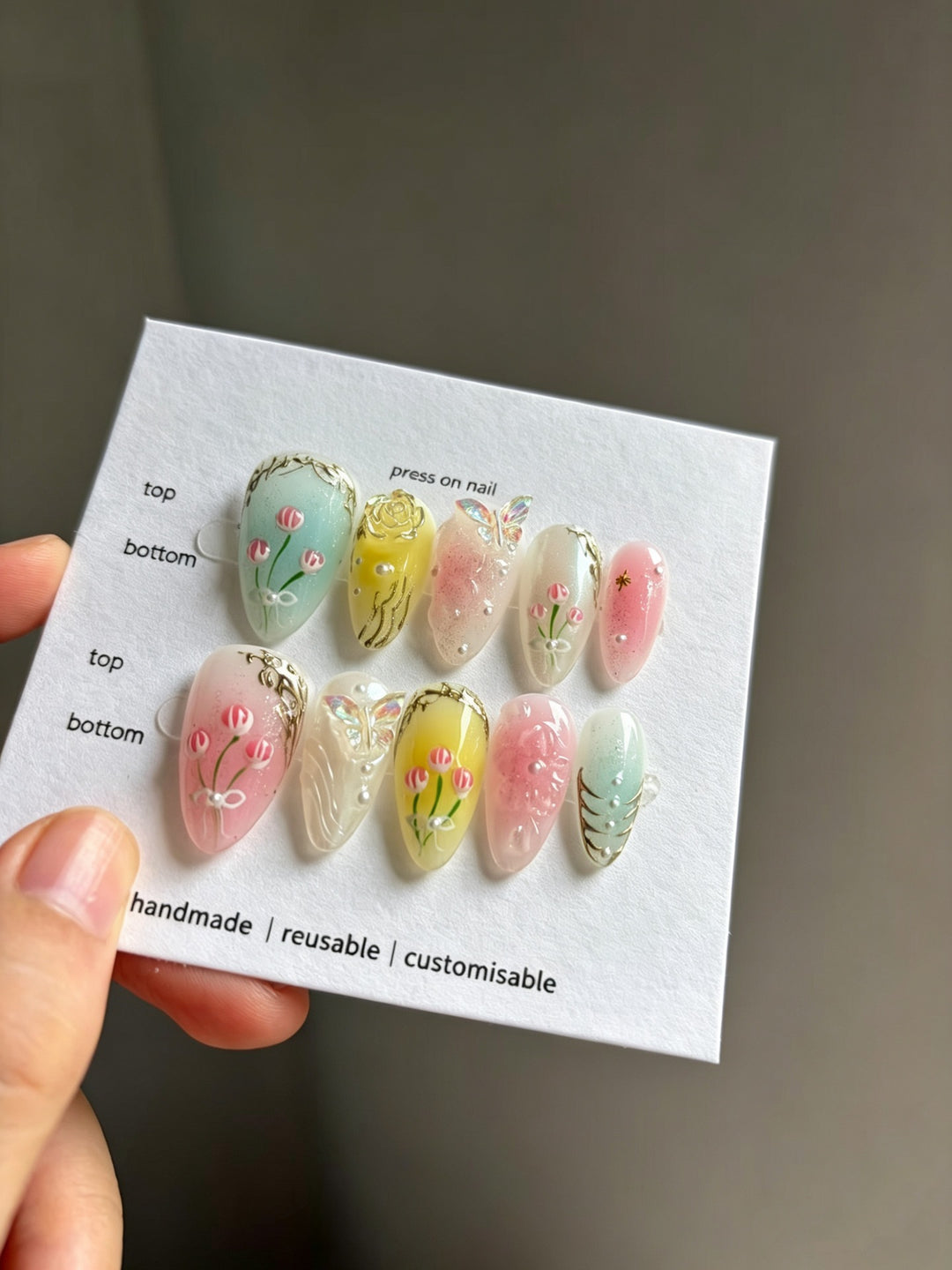 Artistic Floral Press-On Nail Design