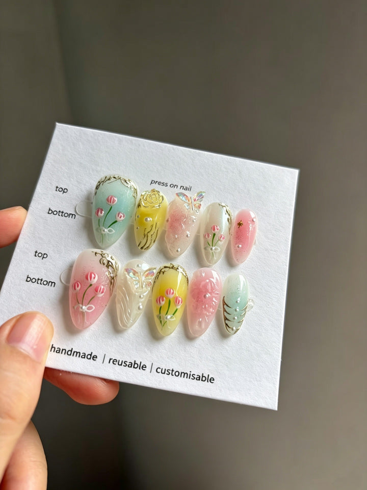 Artistic Floral Press-On Nail Design