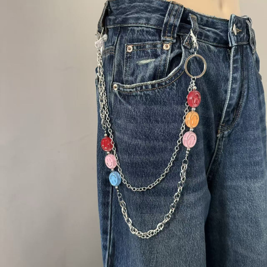 Fashionable chain belt with colorful pendants Kalsten