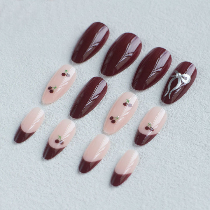 Elegant Bow and Cherry Design Nail Art Kit