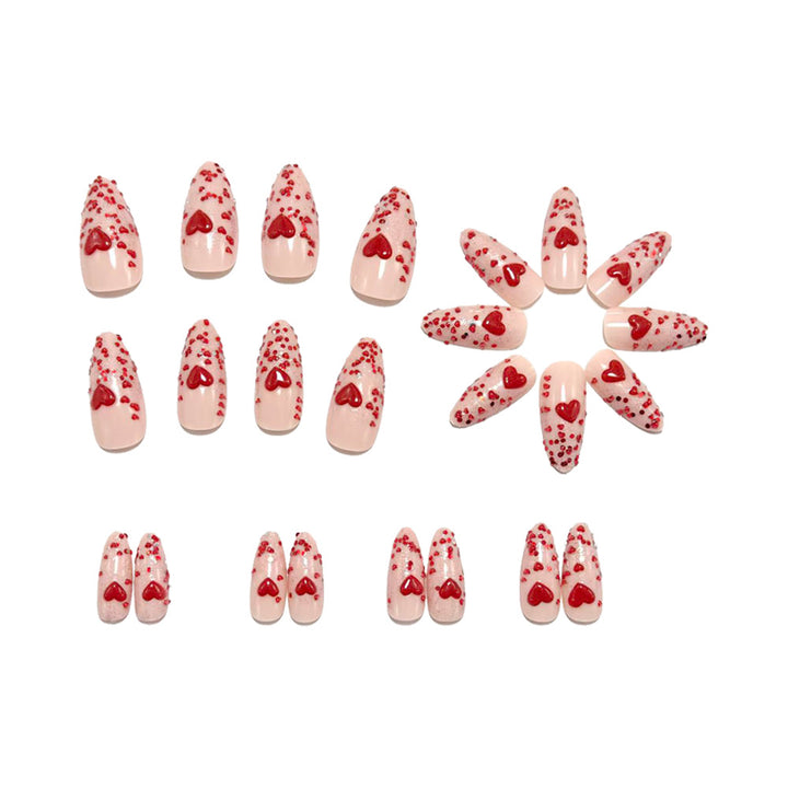 Artificial nails with sparkling heart design and glitter coating Kalsten