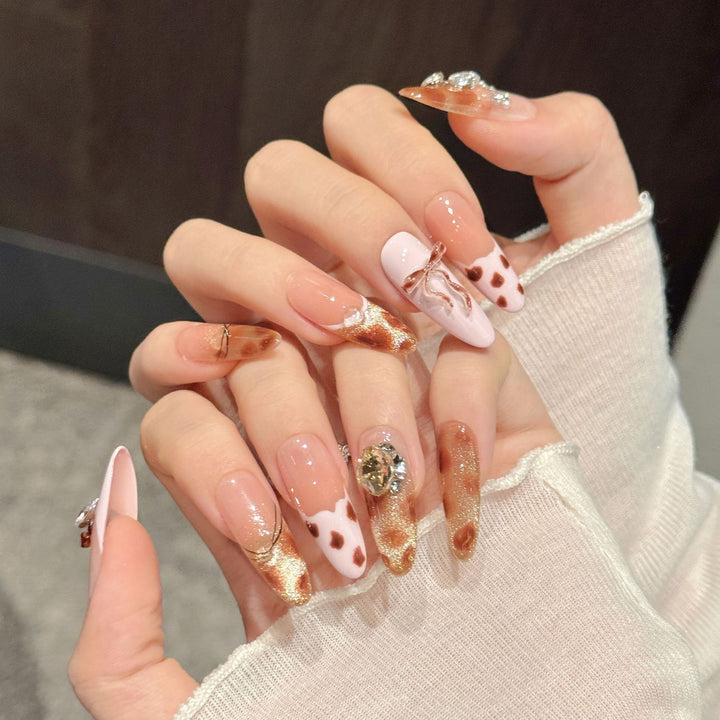 Artistic Gel Press-On Nail Art Set with Glitter and Decorative Accents