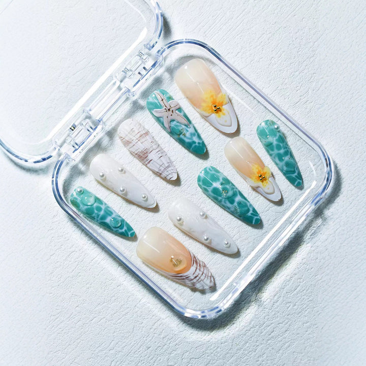 Ocean-Inspired 3D Decorative Press-On Nail Set Kalsten