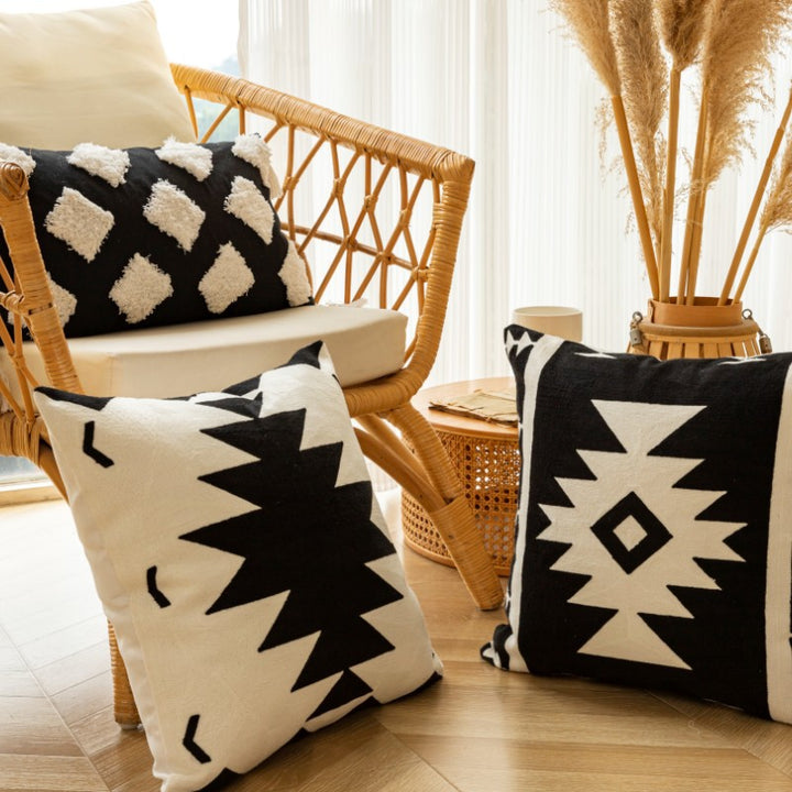 Textured Geometric Embroidered Square Throw Pillow Cover with Hidden Zipper