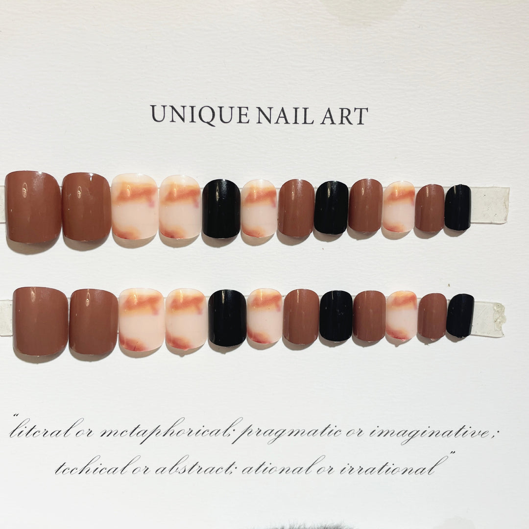 Elegant Press-On Nail Set with Abstract Designs