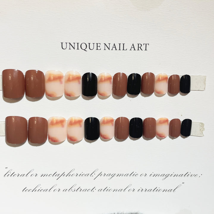 Elegant Press-On Nail Set with Abstract Designs