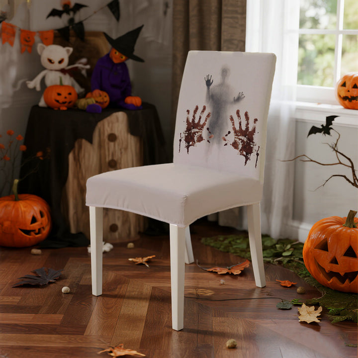 Elastic chair cover with spooky eye back print for dining chairs