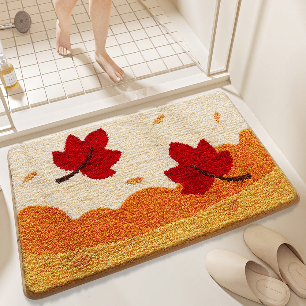 Leaf Design Plush Bathroom Mat Kalsten