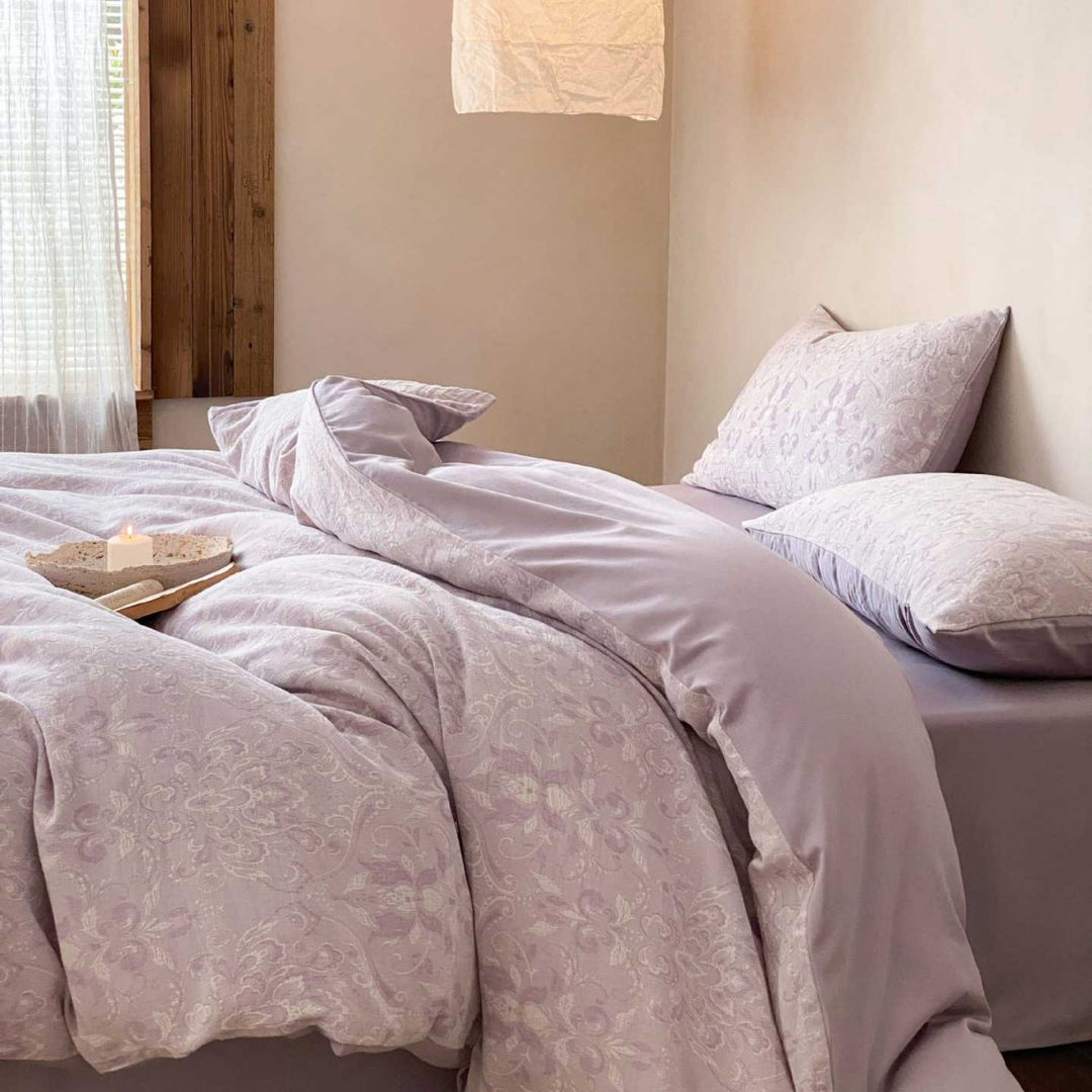 Premium cotton jacquard duvet cover set with subtle paisley relief and concealed zipper