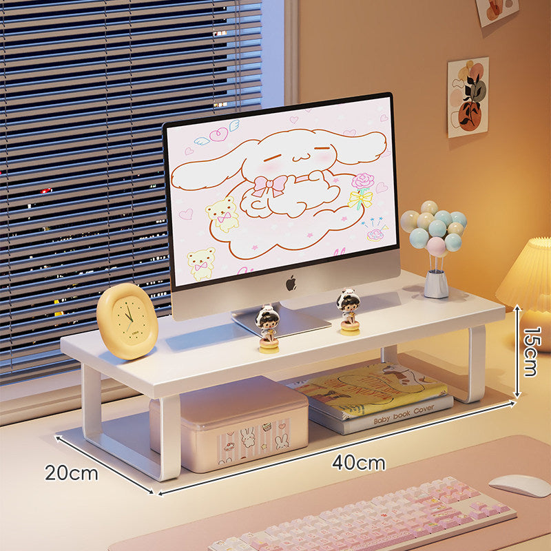 Elevated Monitor Riser Stand with Wood-Effect Top Metal Frame and Under-Shelf Storage