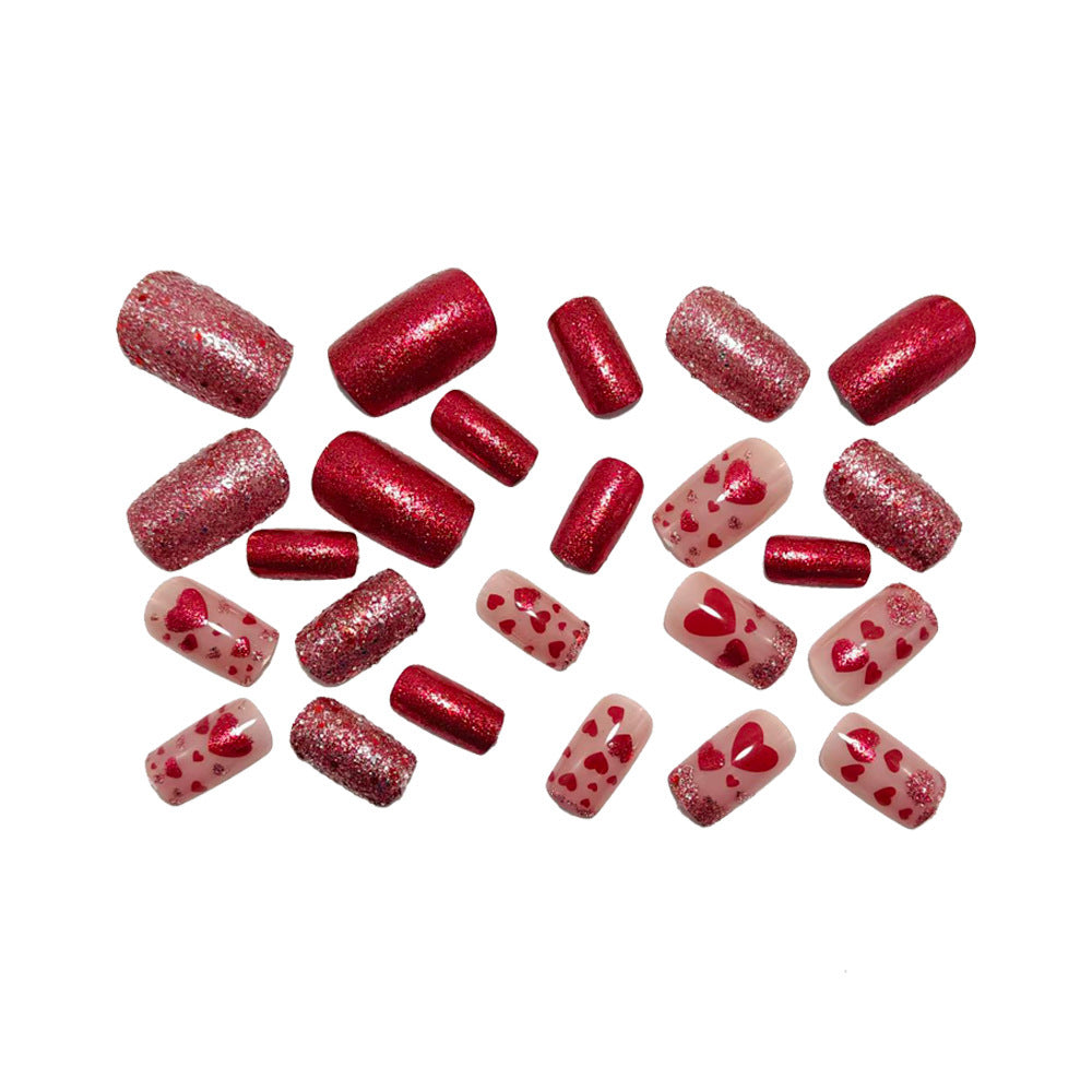Artificial nails with heart design and glitter Kalsten
