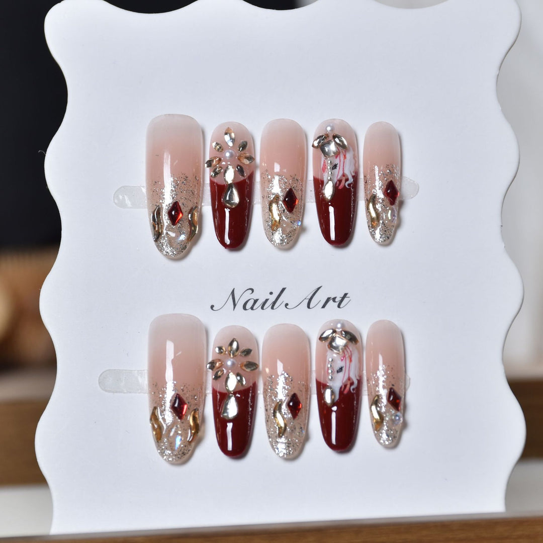 Artistic 3D Gemstone Embellished Nail Art Extensions Kalsten