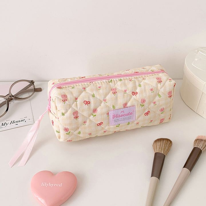 Quilted Floral Pattern Pencil Case