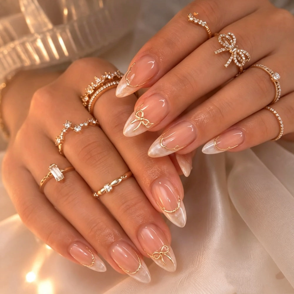 Elegant Stiletto Press-On Nails with Metallic Accents Kalsten